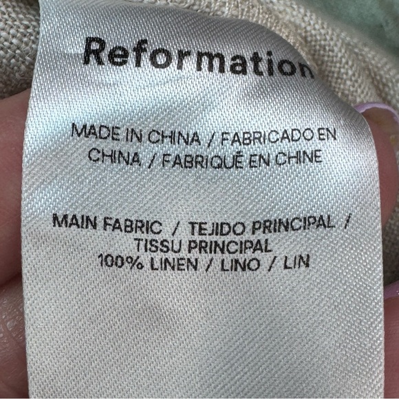 Reformation Cream Tan Linen Wide Leg Elastic Waist Draw String Pants size Large - Picture 13 of 13